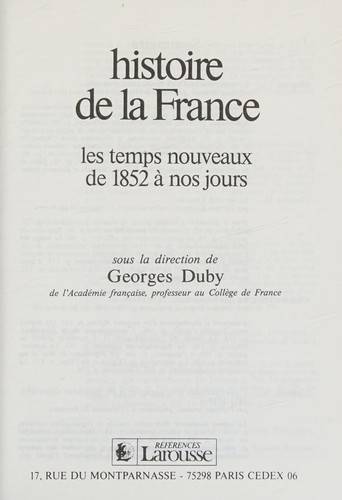 Couverture du livre Histoire de la France de Georges Duby