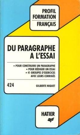 Couverture du livre Du paragraphe à l'essai de Gilberte Niquet