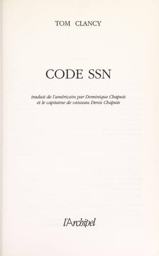 Couverture du livre Code SSN de Tom Clancy