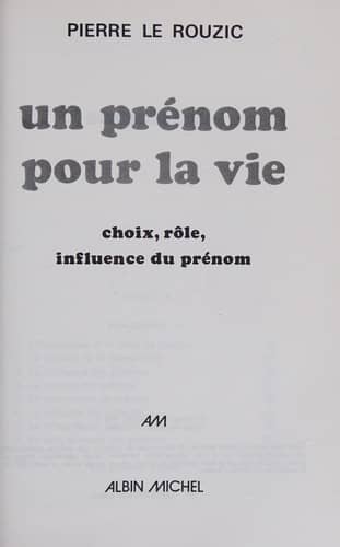 Couverture du livre Un Prénom pour la vie de Pierre Le Rouzic