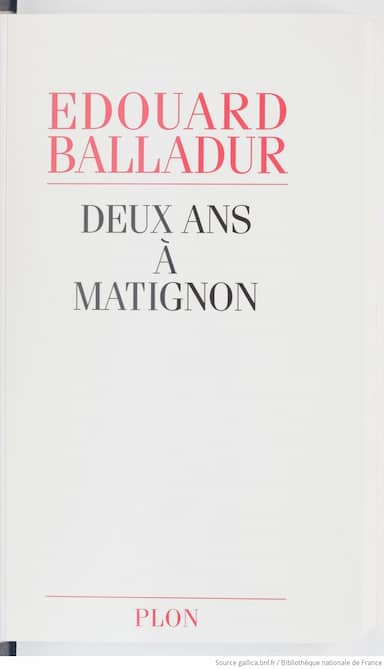 Couverture du livre Deux ans à Matignon de Edouard Balladur